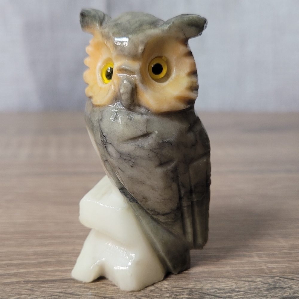 Vintage Alabaster Owl Figurine
